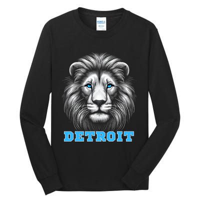 Head Of Lion With Blue Eyes Detroit Michigan Football Fan Tall Long Sleeve T-Shirt