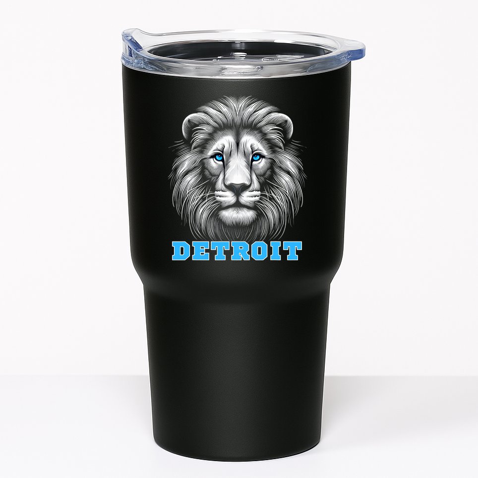 Head Of Lion With Blue Eyes Detroit Michigan Football Fan Tumbler