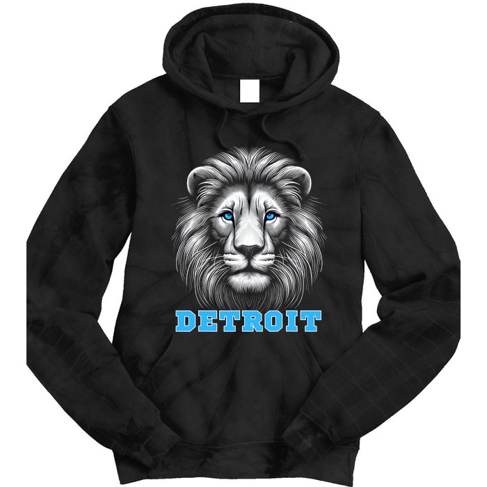 Head Of Lion With Blue Eyes Detroit Michigan Football Fan Tie Dye Hoodie