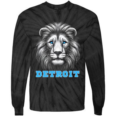 Head Of Lion With Blue Eyes Detroit Michigan Football Fan Tie-Dye Long Sleeve Shirt