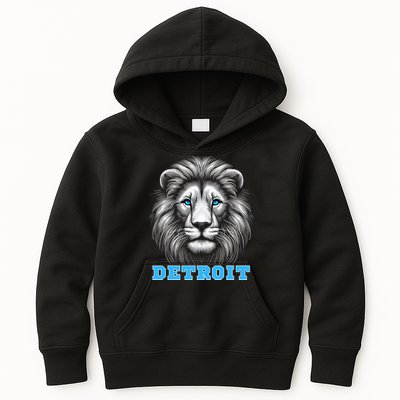 Head Of Lion With Blue Eyes Detroit Michigan Football Fan Kids Hoodie