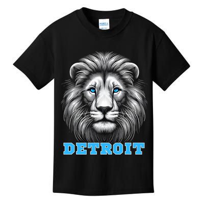 Head Of Lion With Blue Eyes Detroit Michigan Football Fan Kids T-Shirt