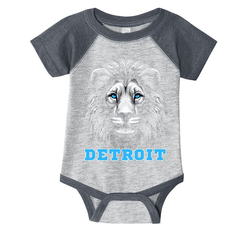 Head Of Lion With Blue Eyes Detroit Michigan Football Fan Infant Baby Jersey Bodysuit