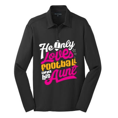 He Only Loves Football Aunt Auntie Wo Silk Touch Performance Long Sleeve Polo