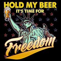 Hold My Beer It's Time For Freedom Statue Of Liberty Stripe Pom Pom Beanie