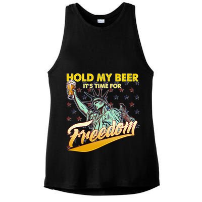 Hold My Beer It's Time For Freedom Statue Of Liberty Ladies PosiCharge Tri-Blend Wicking Tank