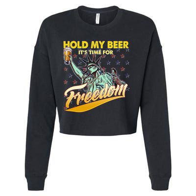 Hold My Beer It's Time For Freedom Statue Of Liberty Cropped Pullover Crew
