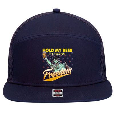 Hold My Beer It's Time For Freedom Statue Of Liberty 7 Panel Mesh Trucker Snapback Hat