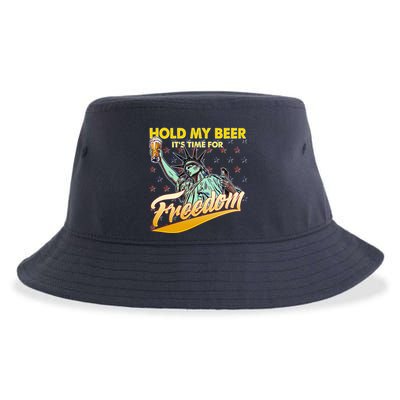 Hold My Beer It's Time For Freedom Statue Of Liberty Sustainable Bucket Hat