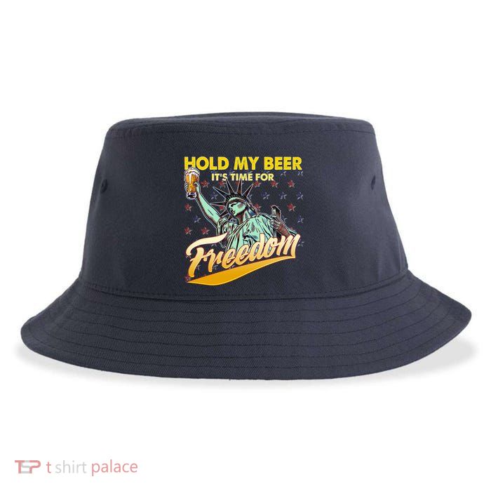 Hold My Beer It's Time For Freedom Statue Of Liberty Sustainable Bucket Hat