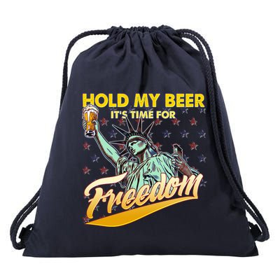 Hold My Beer It's Time For Freedom Statue Of Liberty Drawstring Bag