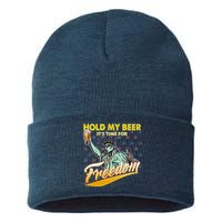Hold My Beer It's Time For Freedom Statue Of Liberty Sustainable Knit Beanie