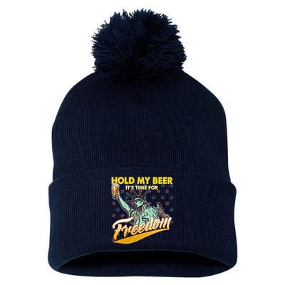 Hold My Beer It's Time For Freedom Statue Of Liberty Pom Pom 12in Knit Beanie