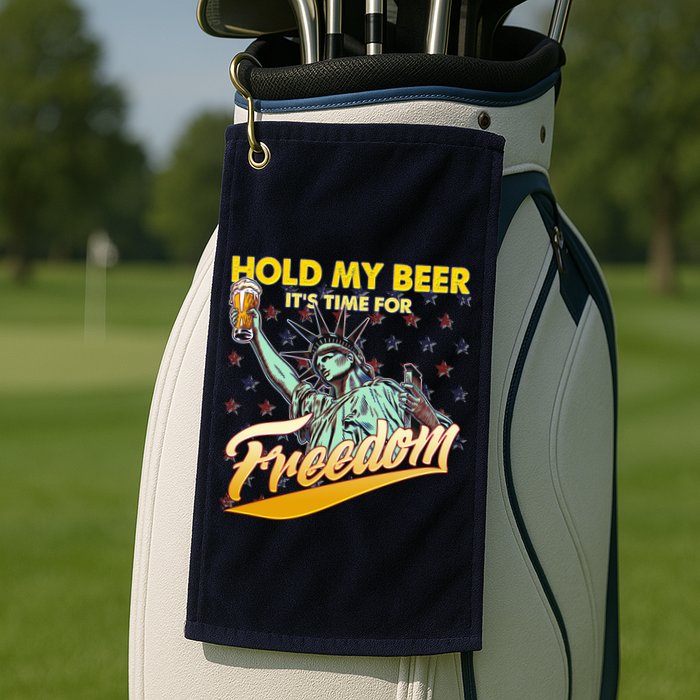 Hold My Beer It's Time For Freedom Statue Of Liberty Golf Towel