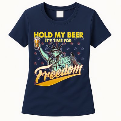 Hold My Beer It's Time For Freedom Statue Of Liberty Womens T-Shirt