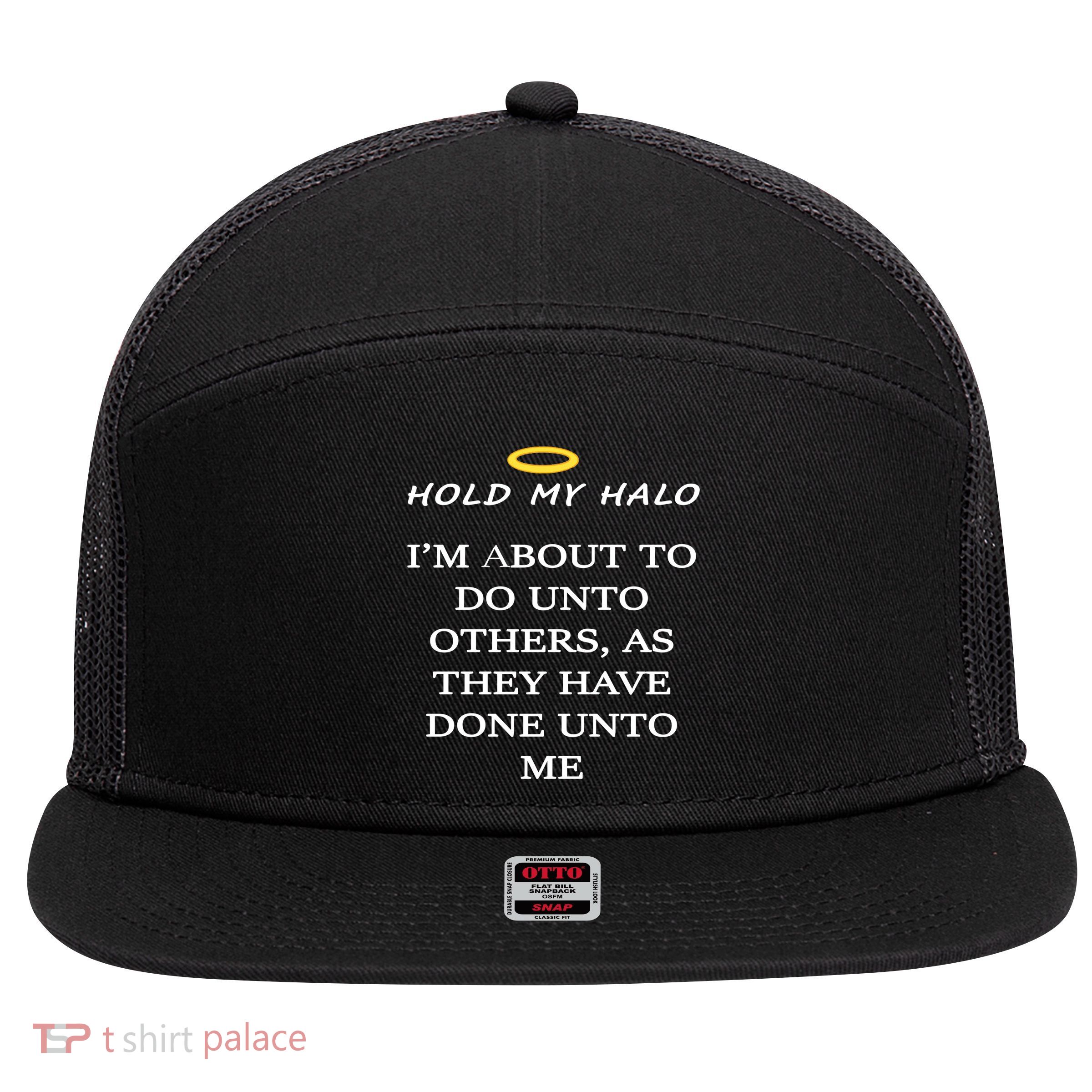 Hold My Halo 7 Panel Mesh Trucker Snapback Hat