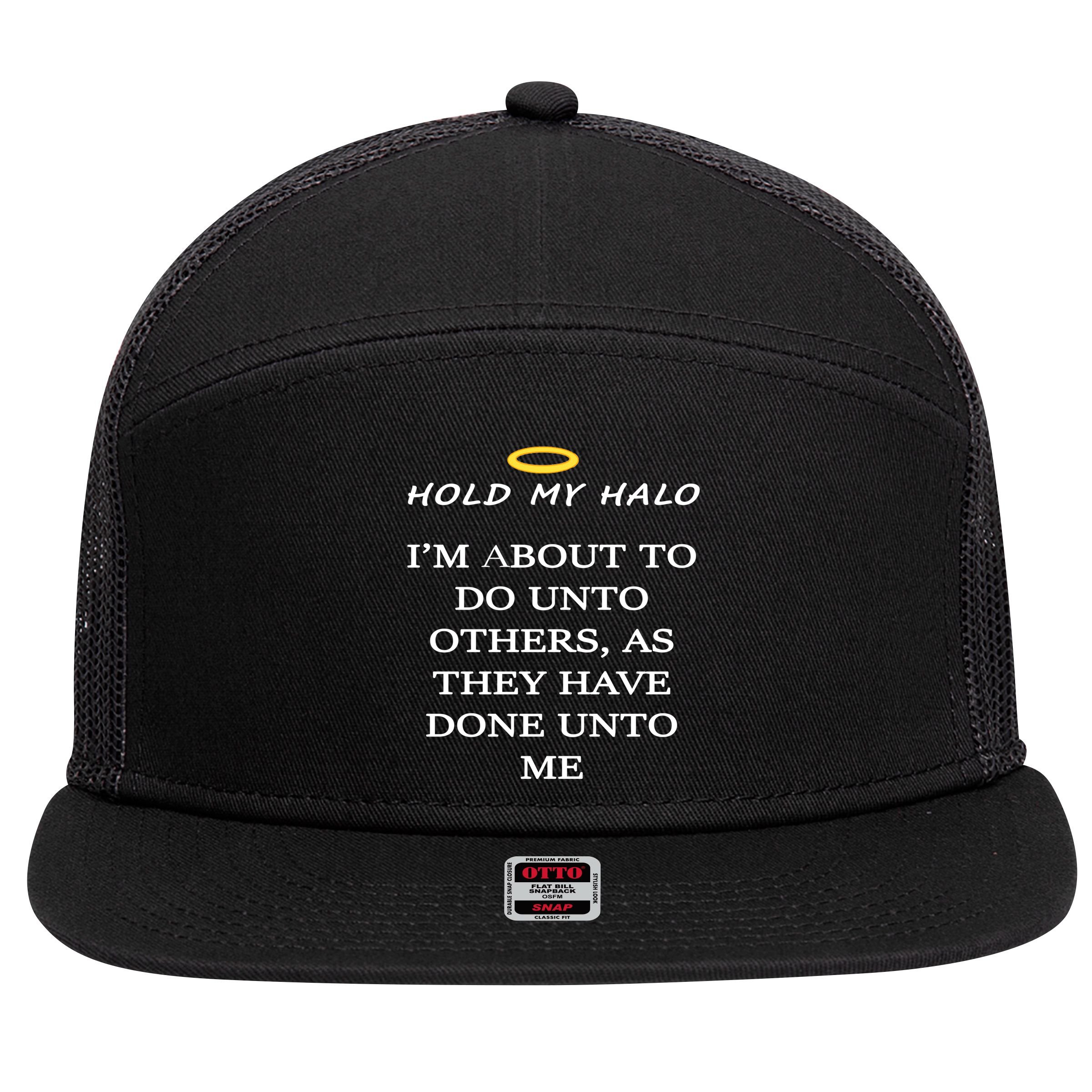 Hold My Halo 7 Panel Mesh Trucker Snapback Hat