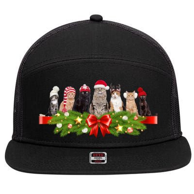 Holiday Christmas Cats 7 Panel Mesh Trucker Snapback Hat