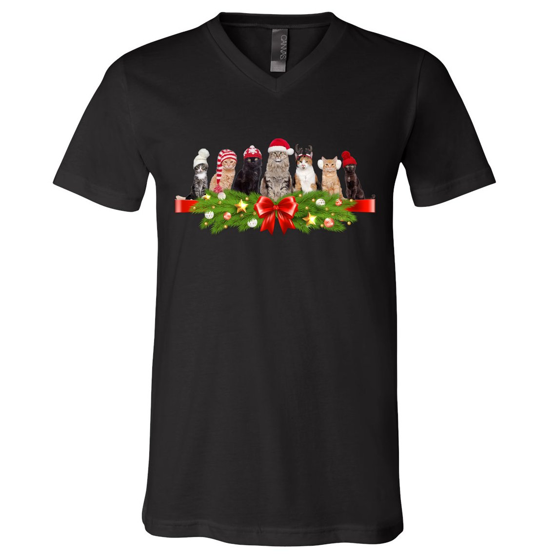 Holiday Christmas Cats V-Neck T-Shirt