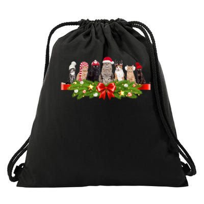 Holiday Christmas Cats Drawstring Bag