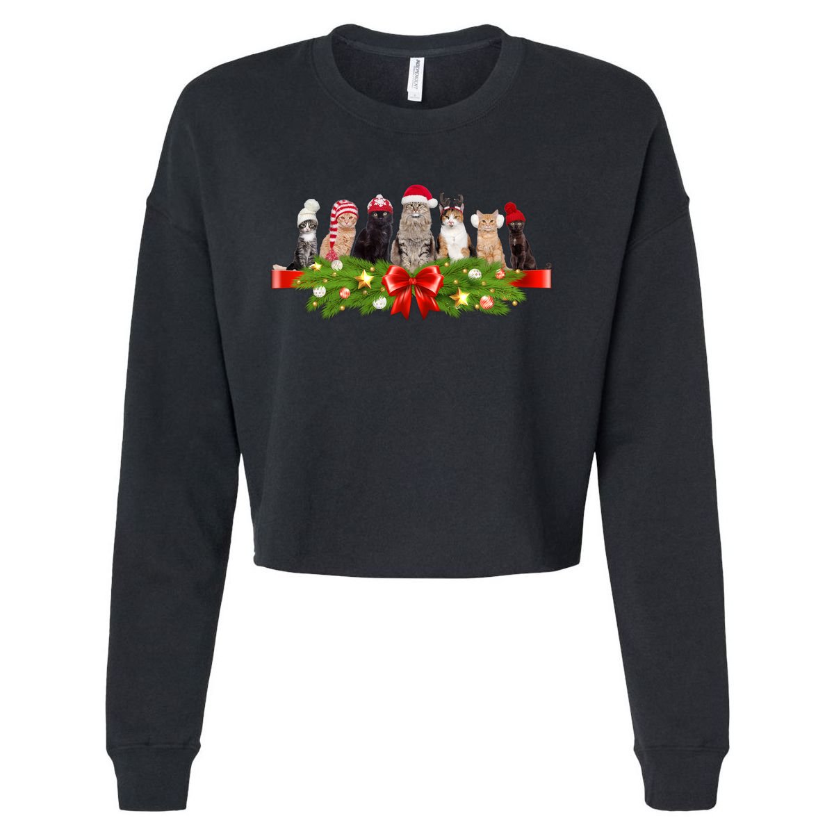 Holiday Christmas Cats Cropped Pullover Crew