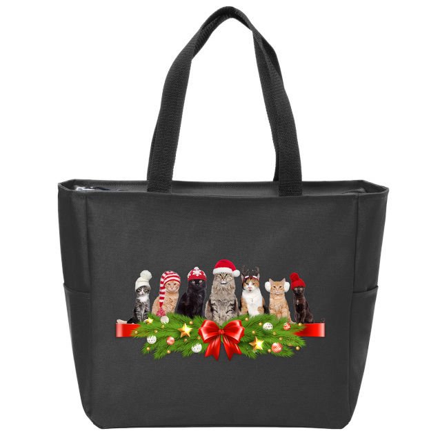 Holiday Christmas Cats Zip Tote Bag