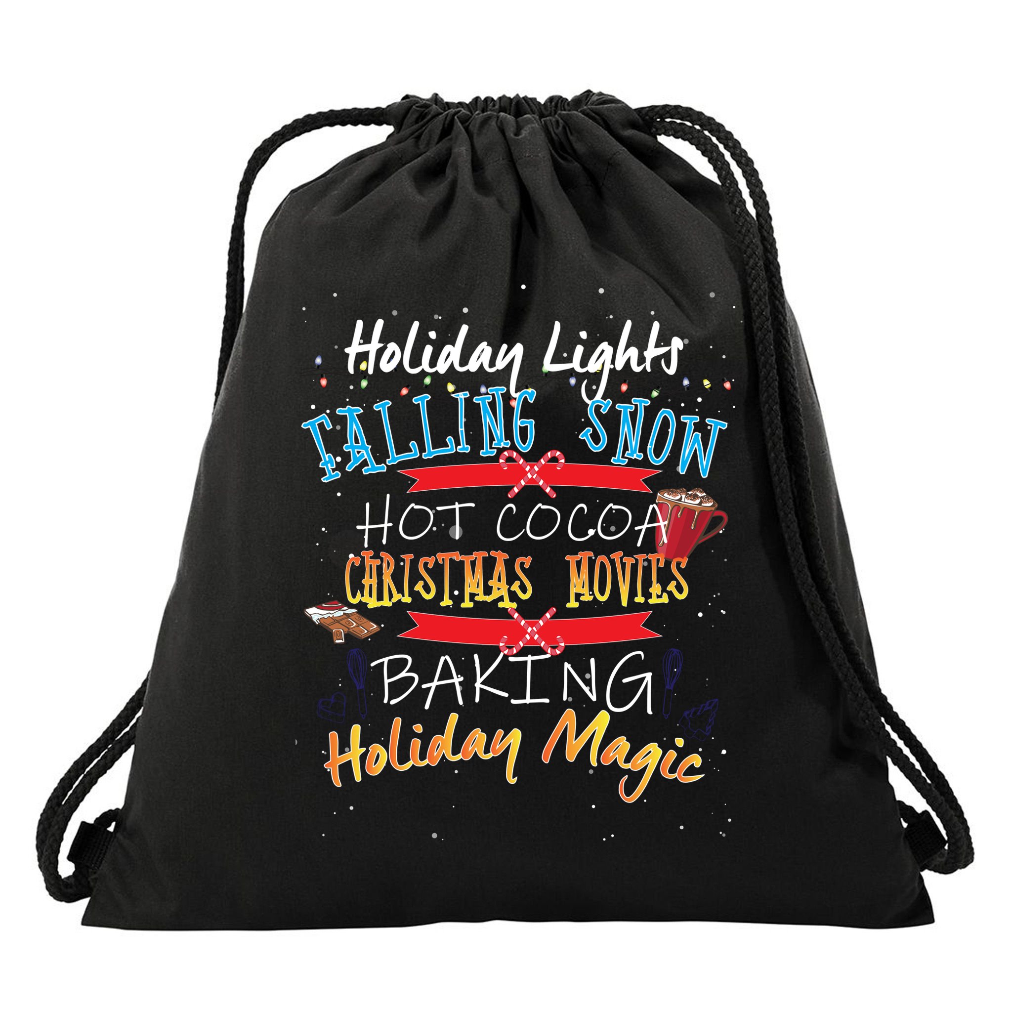 Holiday Magic Christmas Movies Drawstring Bag