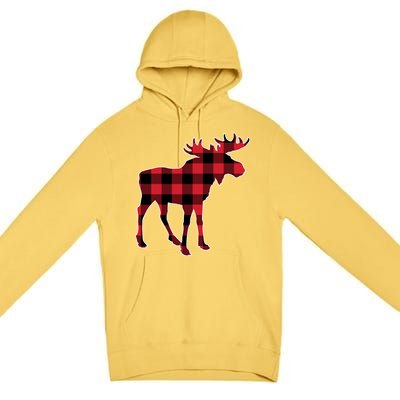 Holiday Plaid Moose Premium Pullover Hoodie