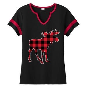 Holiday Plaid Moose Ladies Halftime Notch Neck Tee