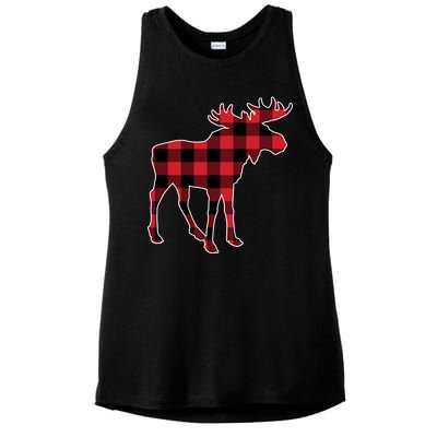 Holiday Plaid Moose Ladies PosiCharge Tri-Blend Wicking Tank