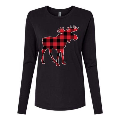 Holiday Plaid Moose Womens Cotton Relaxed Long Sleeve T-Shirt