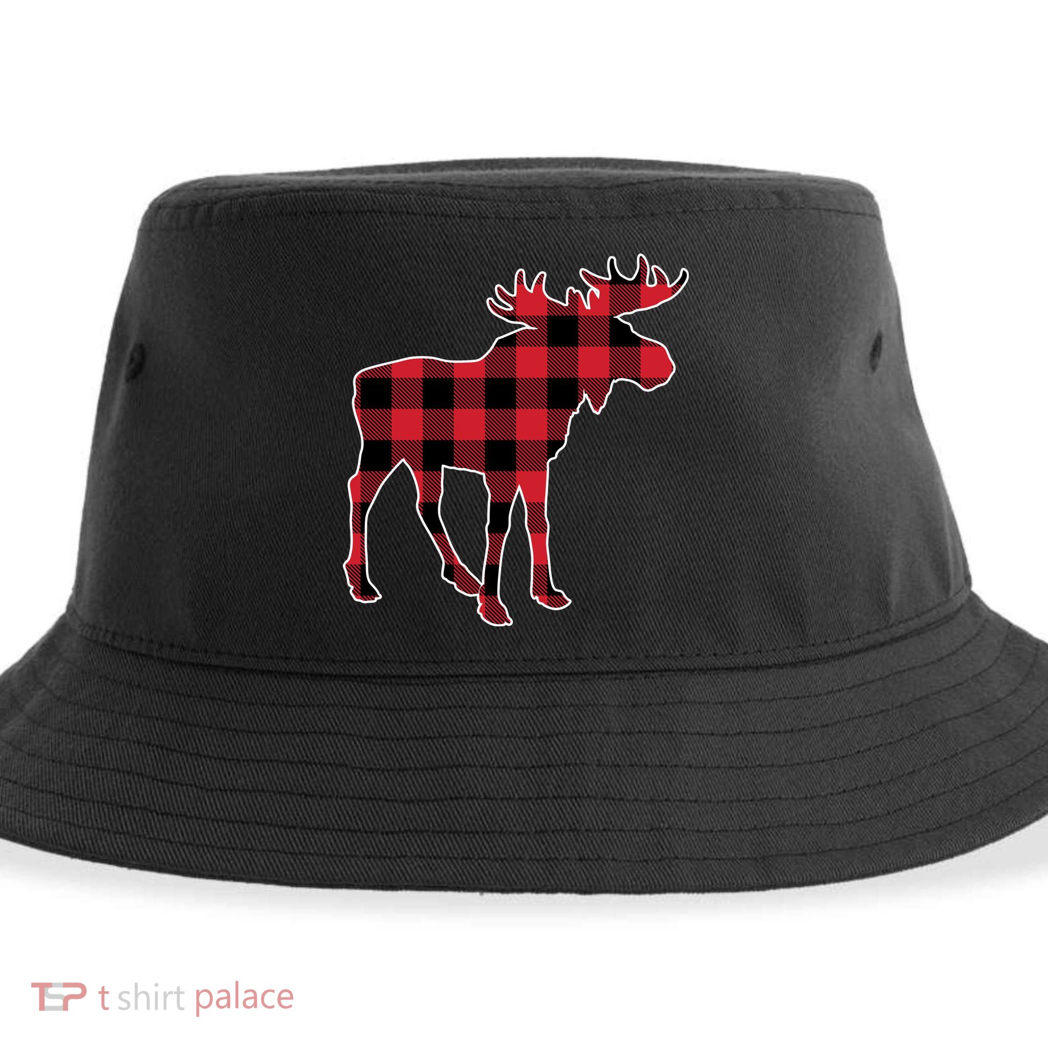 Holiday Plaid Moose Sustainable Bucket Hat