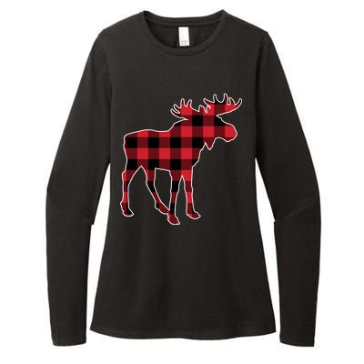 Holiday Plaid Moose Womens CVC Long Sleeve Shirt