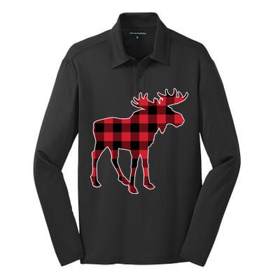 Holiday Plaid Moose Silk Touch Performance Long Sleeve Polo