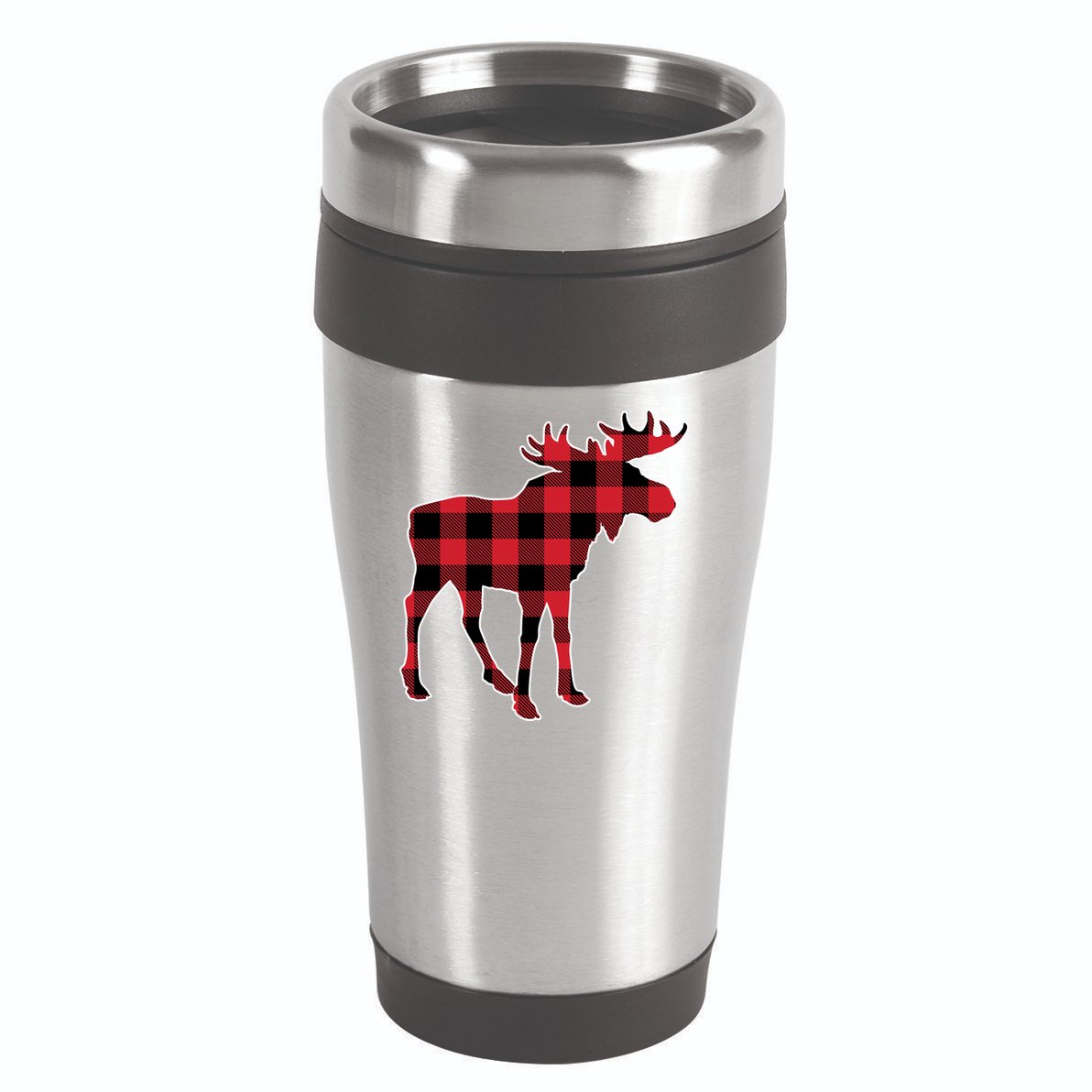 Holiday Plaid Moose 16oz Travel Tumbler