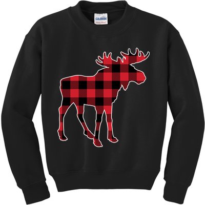 Holiday Plaid Moose Kids Sweatshirt
