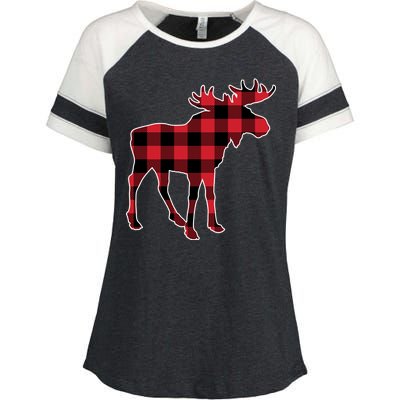 Holiday Plaid Moose Enza Ladies Jersey Colorblock Tee