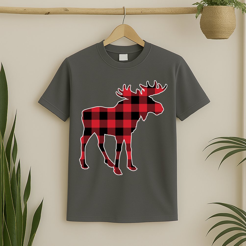 Holiday Plaid Moose T-Shirt