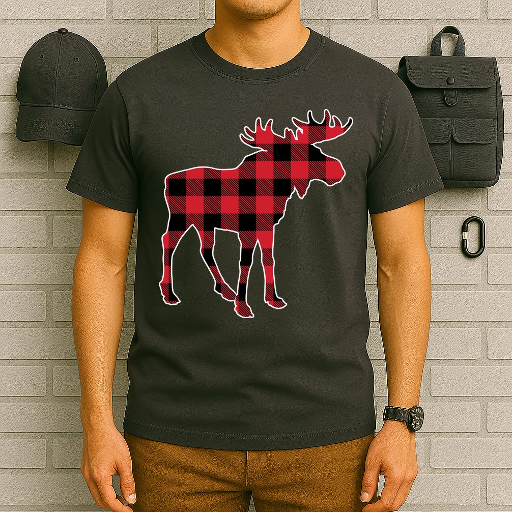 Holiday Plaid Moose T-Shirt