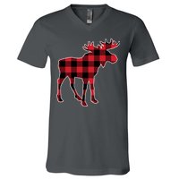 Holiday Plaid Moose V-Neck T-Shirt