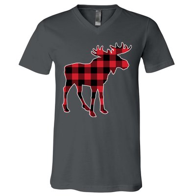 Holiday Plaid Moose V-Neck T-Shirt