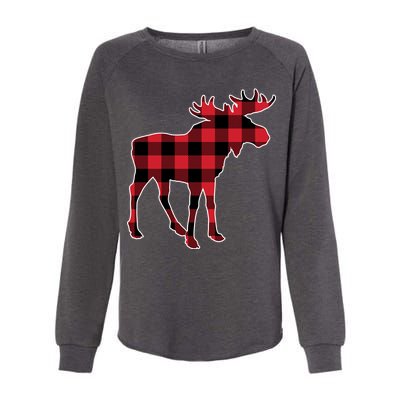 Holiday Plaid Moose Womens California Wash Sweatshirt