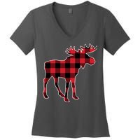 Holiday Plaid Moose Women's V-Neck T-Shirt