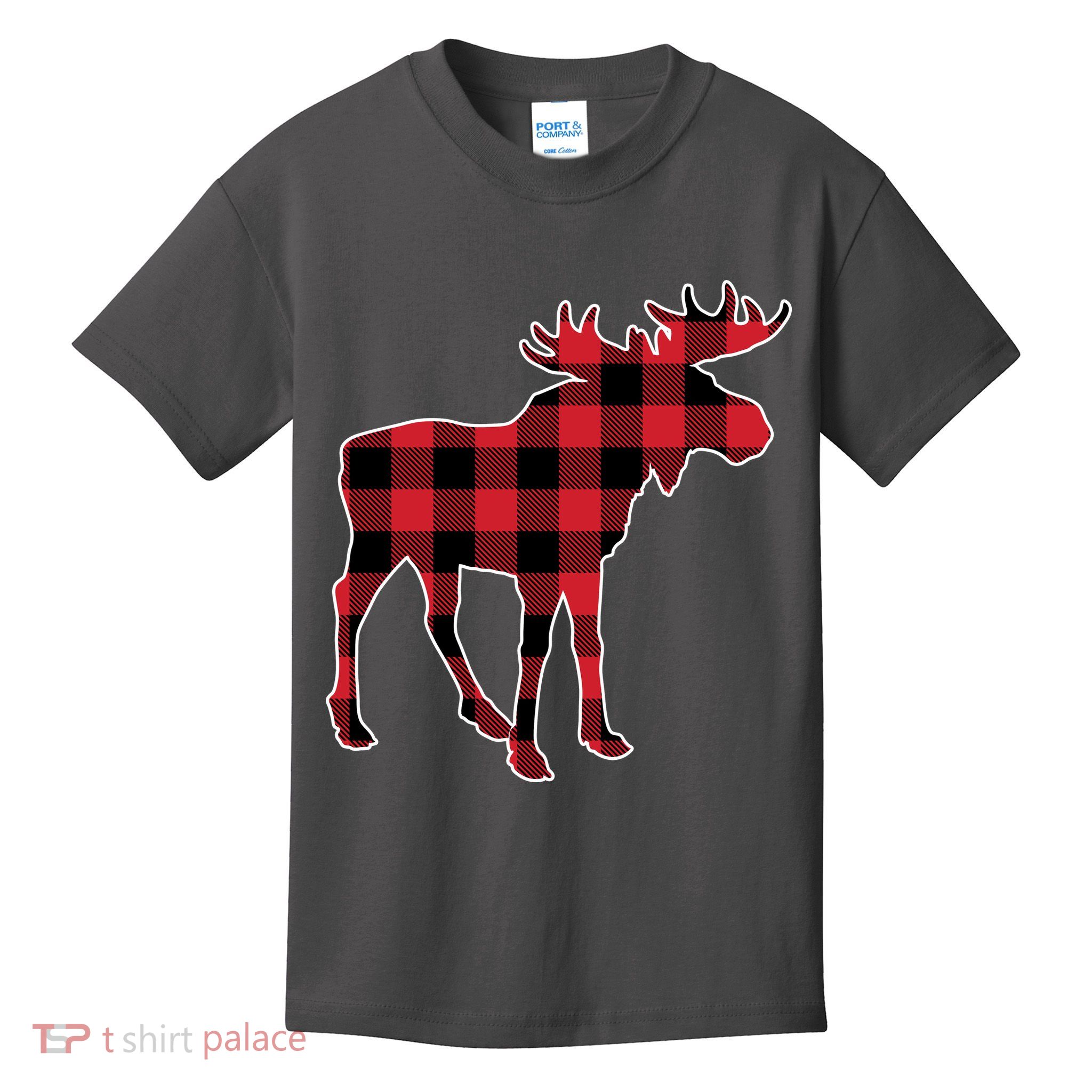 Holiday Plaid Moose Kids T-Shirt