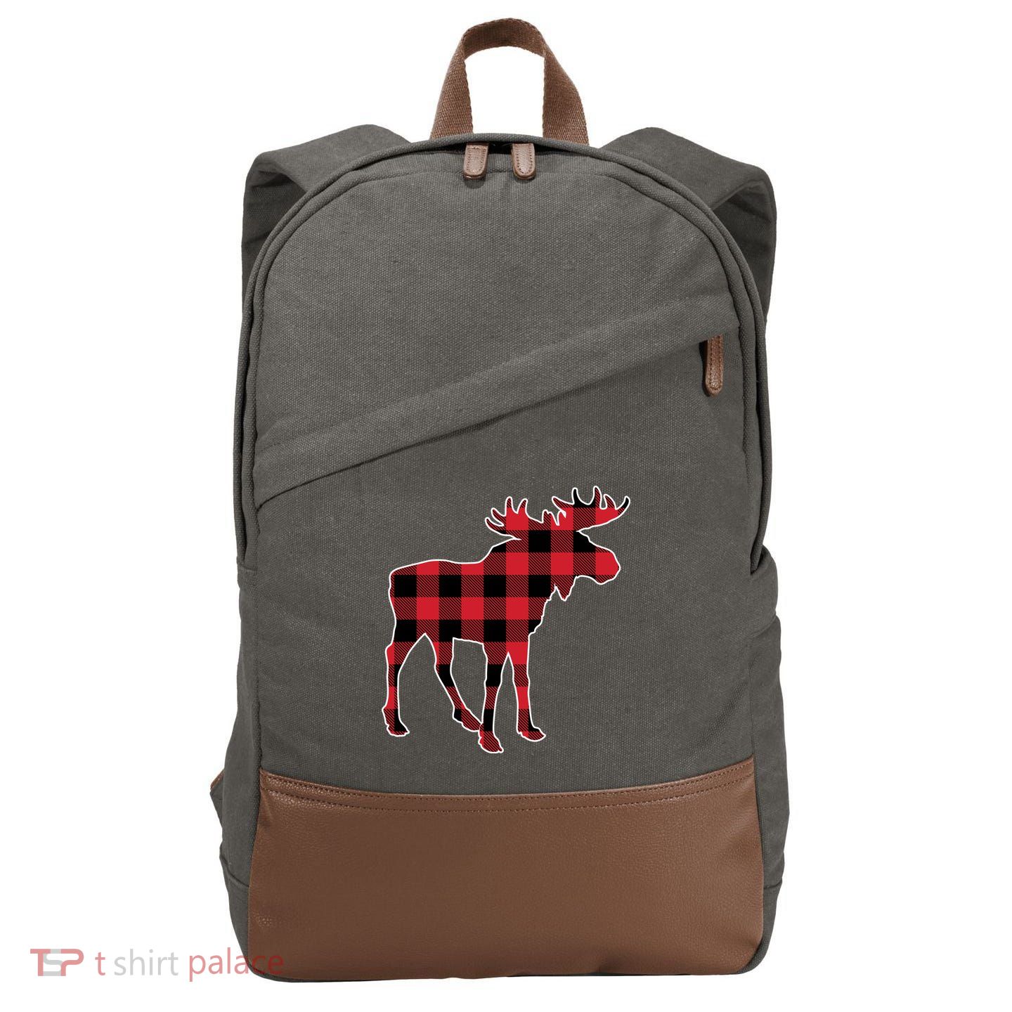 Holiday Plaid Moose Cotton Canvas Backpack