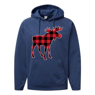 Holiday Plaid Moose Performance Fleece Hoodie