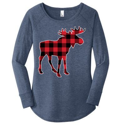 Holiday Plaid Moose Women's Perfect Tri Tunic Long Sleeve Shirt