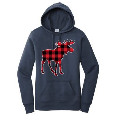 Holiday Plaid Moose Women's Pullover Hoodie