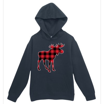 Holiday Plaid Moose Urban Pullover Hoodie