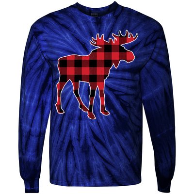 Holiday Plaid Moose Tie-Dye Long Sleeve Shirt